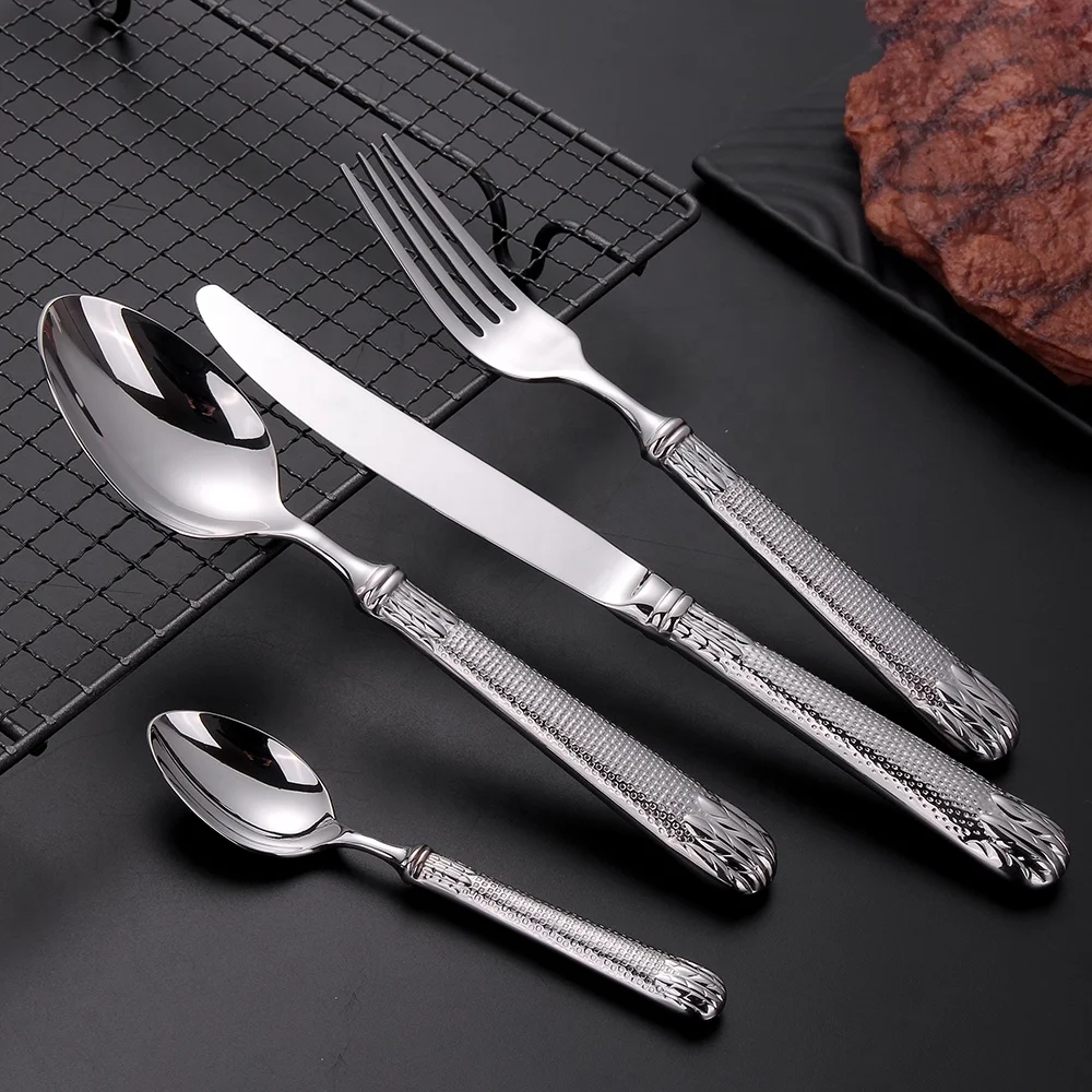 

4PCS High level stainless steel hollow handle knife fork spoon wedding 5PCS flatware reusable restaurant cutlery set