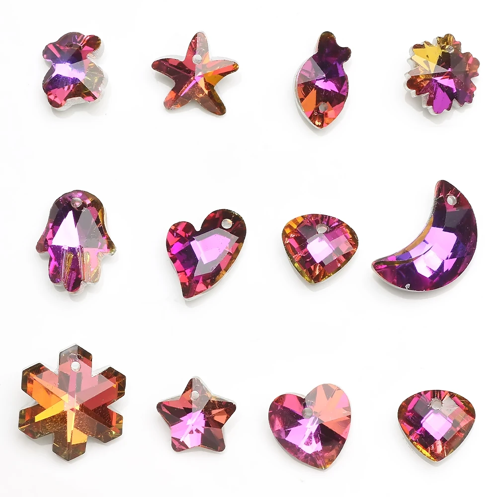 

Purple Multi-shape Charm Pendant Crystal Beads For Handmade Earring Bulk Heart Necklace Women Jewelry Making Supplies 20Pcs/bag
