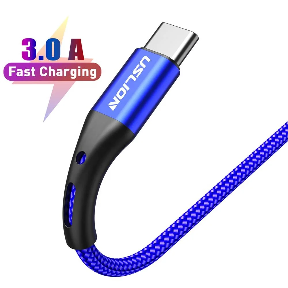 

USLION 3M Length Cable for Samsung S10 QC 3.0 Fast Charging Cable Cord for Type C Data Cable, Black,blue,purple,red