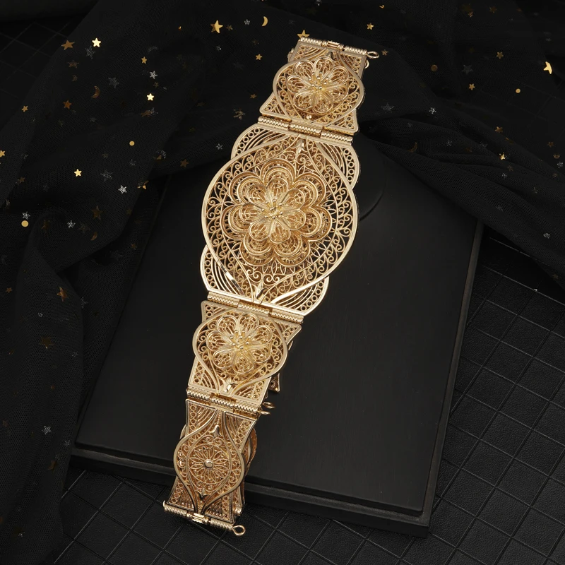 
Perfect flower shape design belt chic female waist chain gold color abaya belly chain gold jewelry belt 