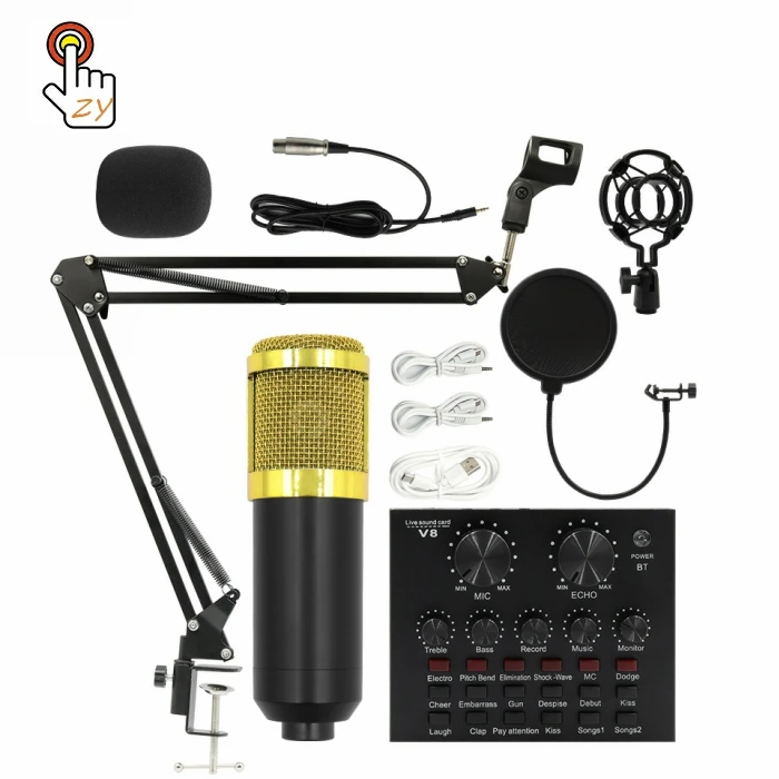 

Studio Microphone Kits With V8 Sound Card BM800 Condenser Professional Microphone For Computer Recording Podcast TikTok