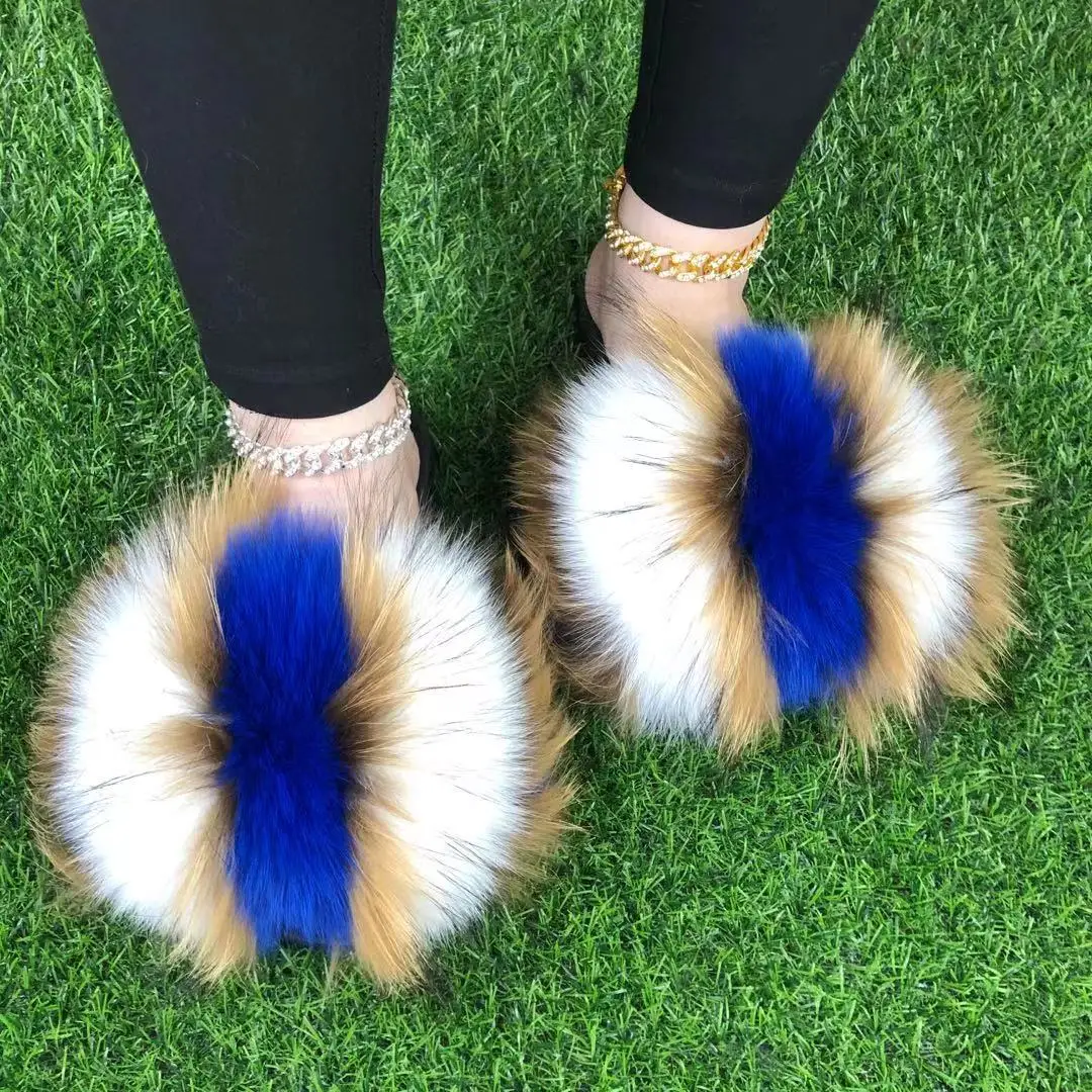 

Women Luxury New Design mink fur slippers fox fur sandals, Customized