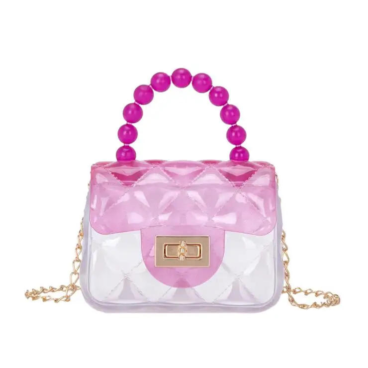 

Summer Pearl Jelly Bag Fashion Colorful PVC Mini Chain Handbags Kids Wholesale Small Bag For Women Girl Jelly Purses, 6 colors