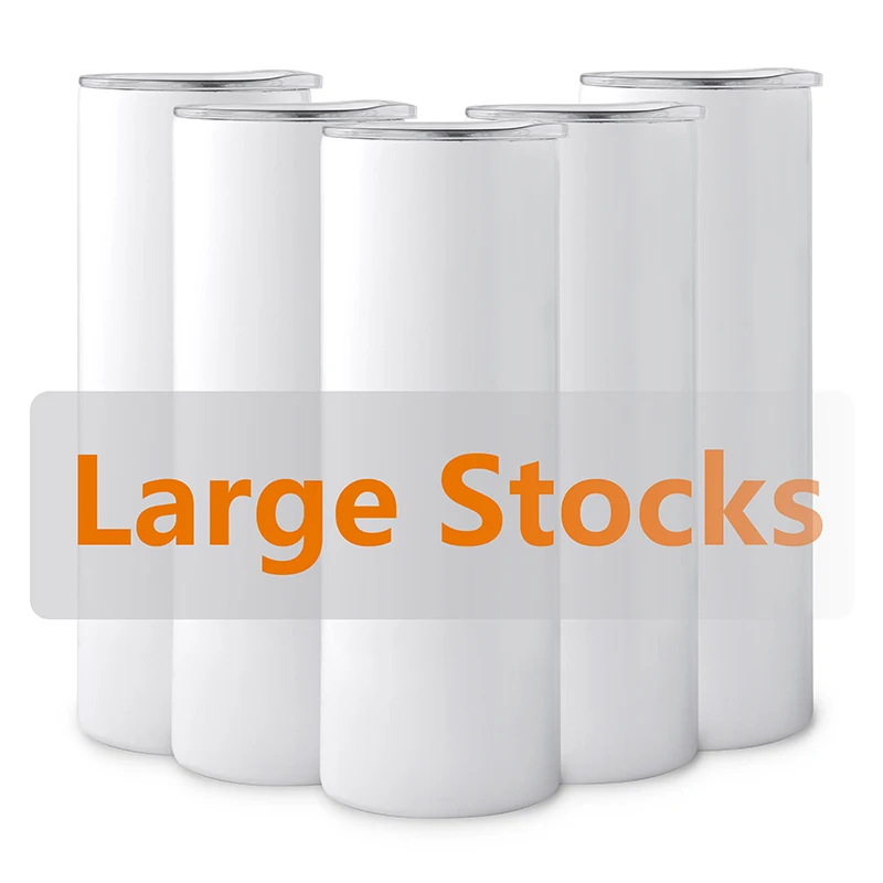 

US Warehouse Tumbler Skinny White Straight Sublimation Blanks Stainless Steel Tumblers With stainless steel Straws, Customized color