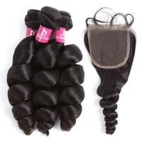 

8a 9a 10a 100% Raw Unprocessed Virgin Peruvian Bulk Hair Loose Wave Bundles With Lace Closure
