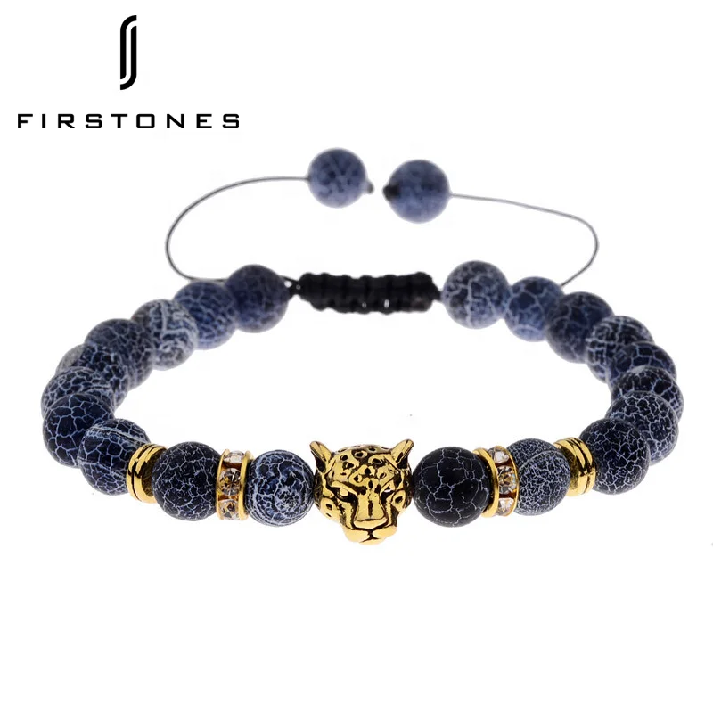 

Hot Selling Stone Weathered Agate Stone Bracelet Men's Leopard Head Woven Bracelet