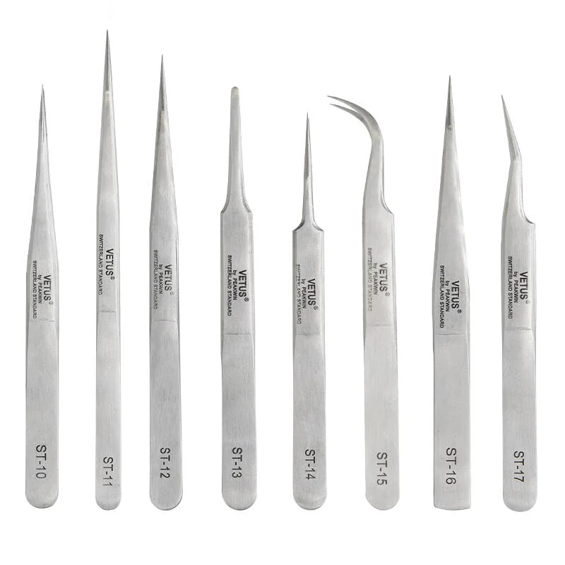 

100% Vetus Certified ST Series Stainless Steel Tweezers for Eyelash Extensions Application, Silver