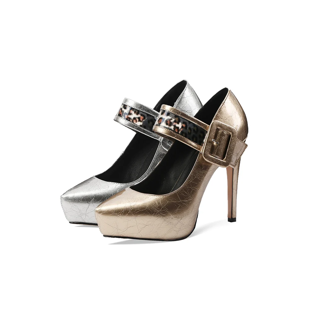 

New Style Patent Leather Stiletto Heels Sexy Ladies' Shoes with Buckle, Gold,silver