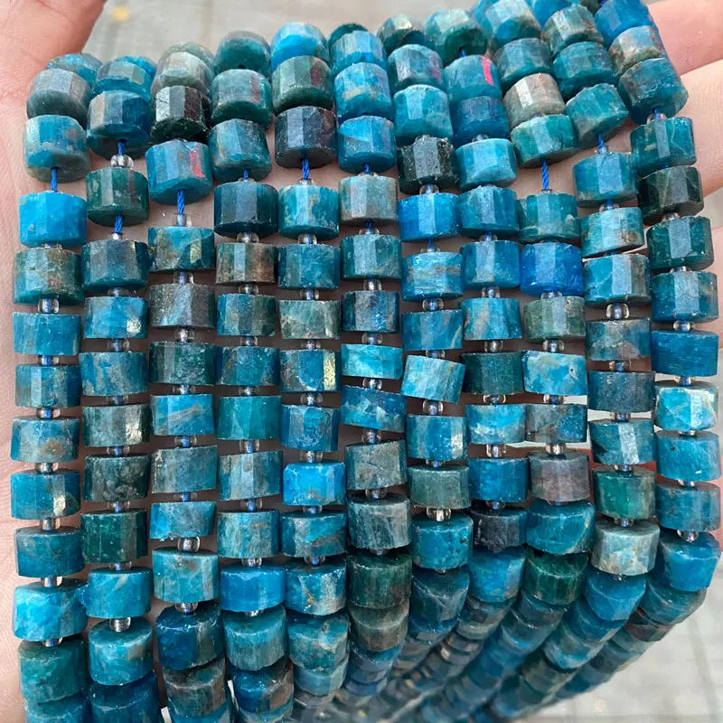 

10mm Natural Loose Gemstone Bulk Beads Supplies Faceted Cylindrical Blue Apatite Beads DIY Earring Necklace