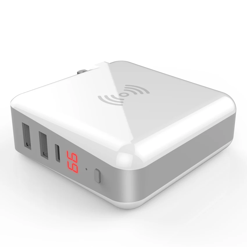 
wireless charger power bank 6700mAh with 3 USB port and Type-C PD18W wall charger US plug 