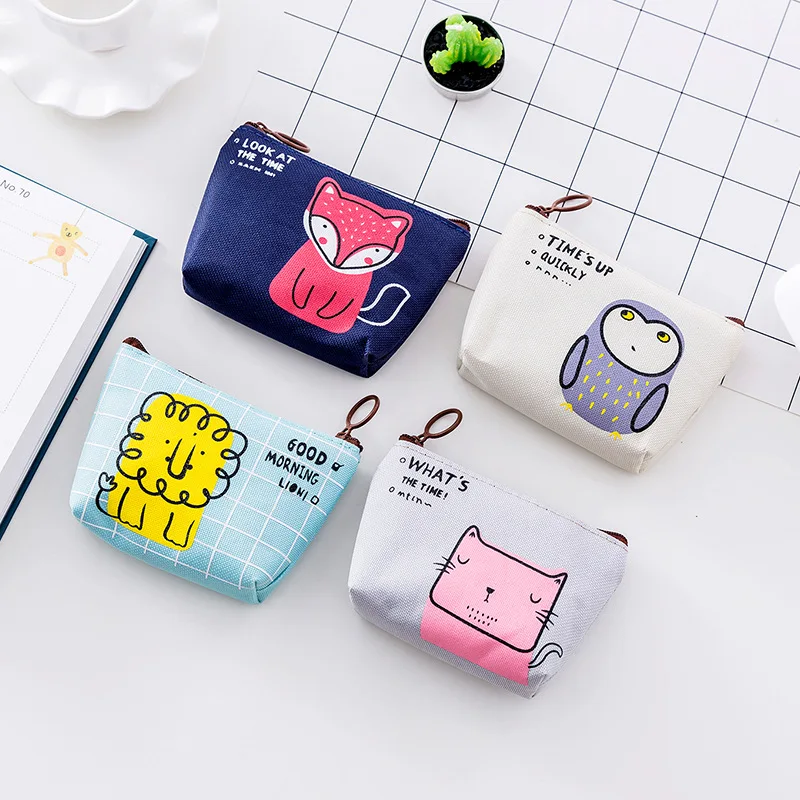 Cute Women Canvas Fabric Small Coin Purse For Women Cards Printed Mini Change Wallet Money Bag 