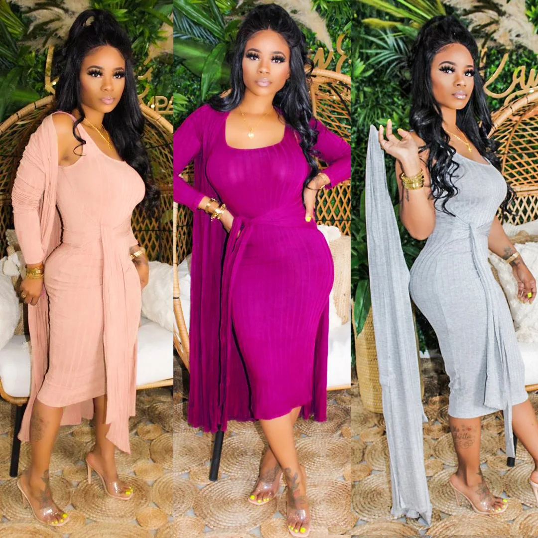 

9S4U wholesale fashion 2020 knit rib dress New design sexy elegant dress for women with coat