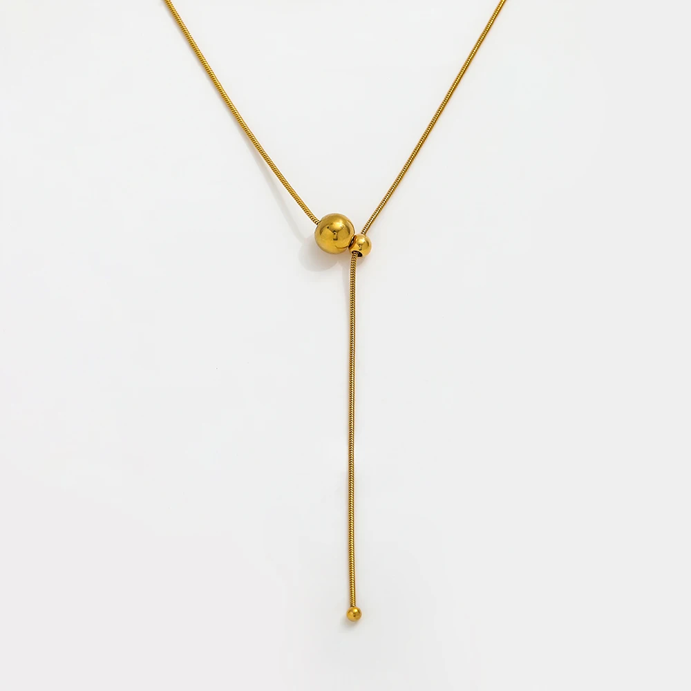 18K Gold Plated Stainless Steel Bead Pendant Pulling Type Choker Necklace Design Fashion Jewelry Wholesale
