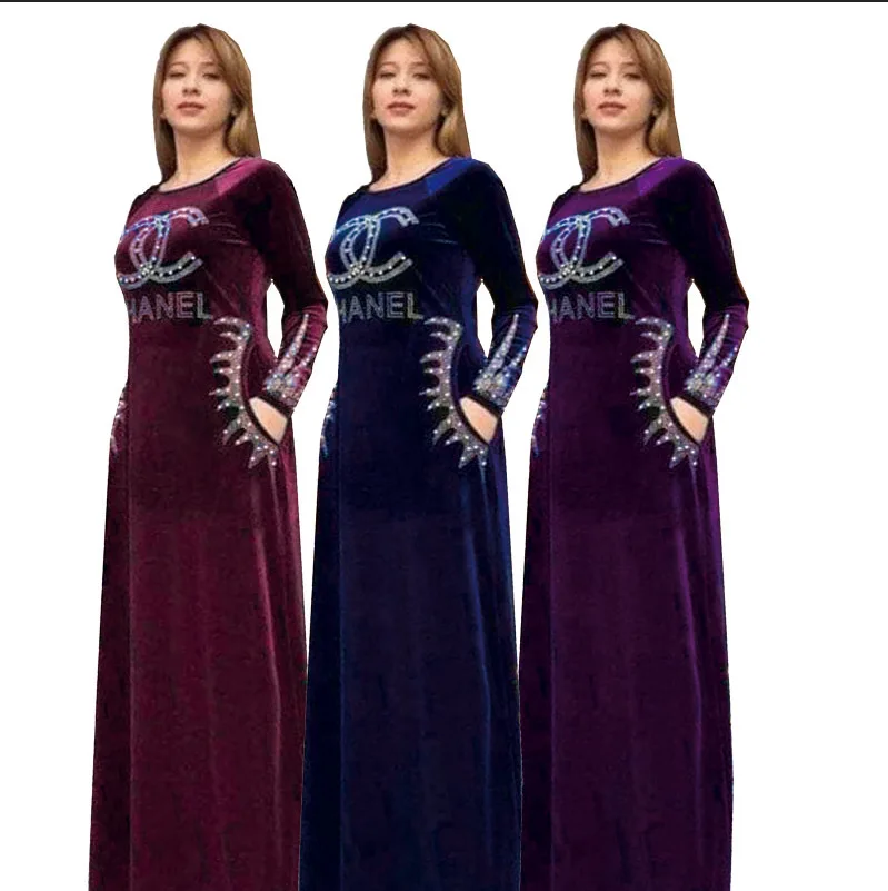 

2021 Newest African Style Clothing Plus Size Velvet Stones Dress for Women Long Dress, As showed