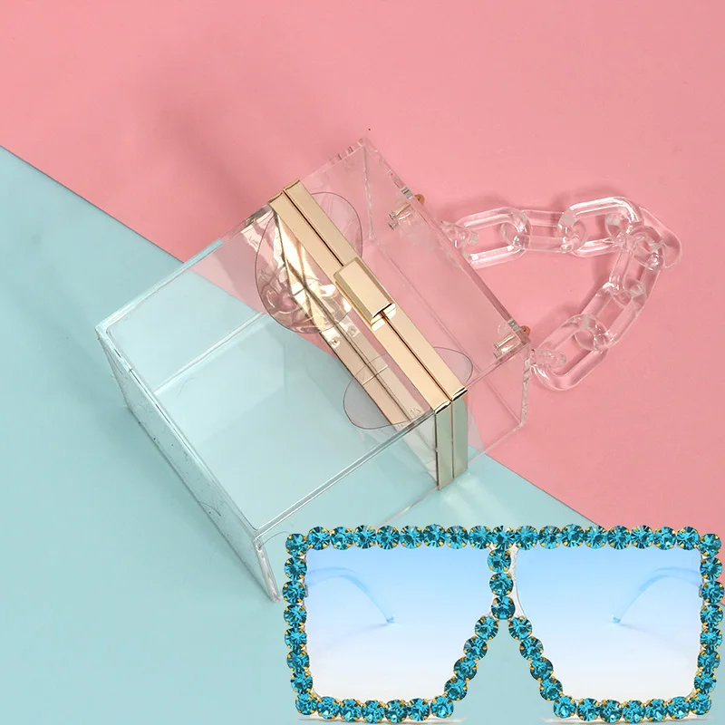 

2022 Trending Purse and Sunglasses and Handbags with Acrylic Clear Clutch Bag Purse Set