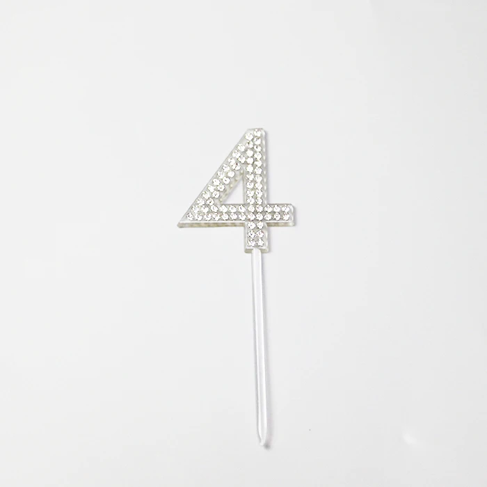 

Clear Number 4 Plastic Acrylic Letter Cake Decor With Plastic Diamond, Glitter gold, glitter silver, black, golden mirrored or custom