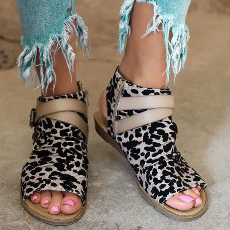 

2021 Europe & American fashion leopard print shoes african summer women fashion chic outdoor sandals, Picture color