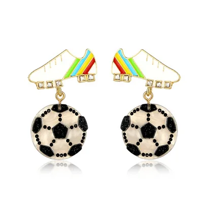 

Wholesale Creative Crystal Earrings Personality Gold Plated Drop Oil Football Gym Shoes Pendant Earring For Women Girl Jewelry