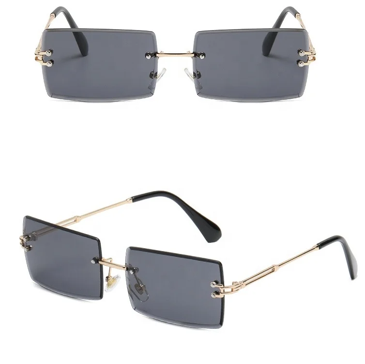 

Womens Retro style small black rimless sunglasses lunet de soleil femme