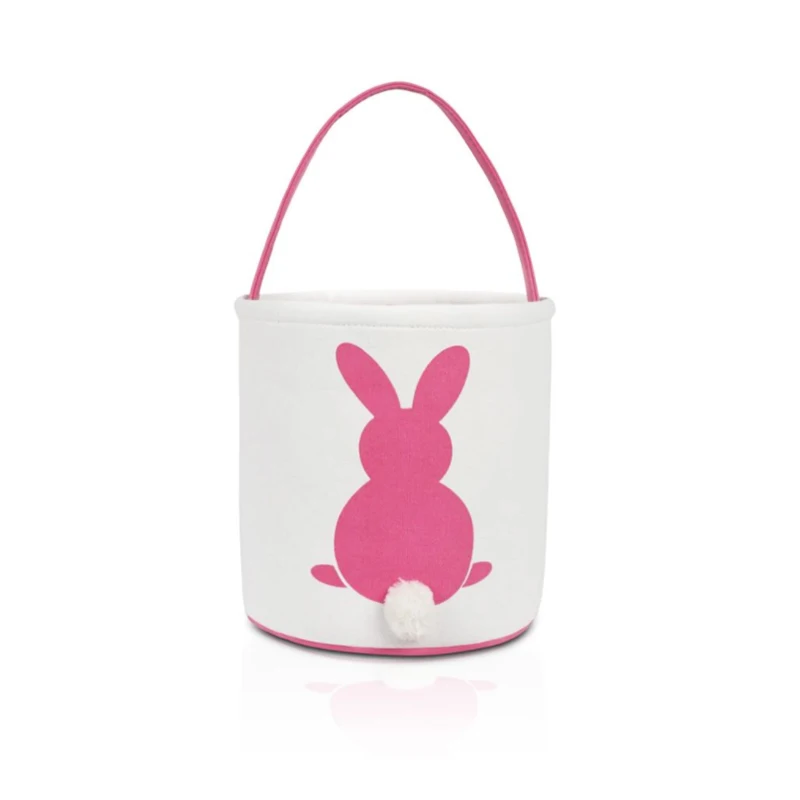 

Outdoor Easter Bucket Personalized Canvas Pom Pom Monogrammed Bunny Easter Buckets, Pink, green, purple, blue