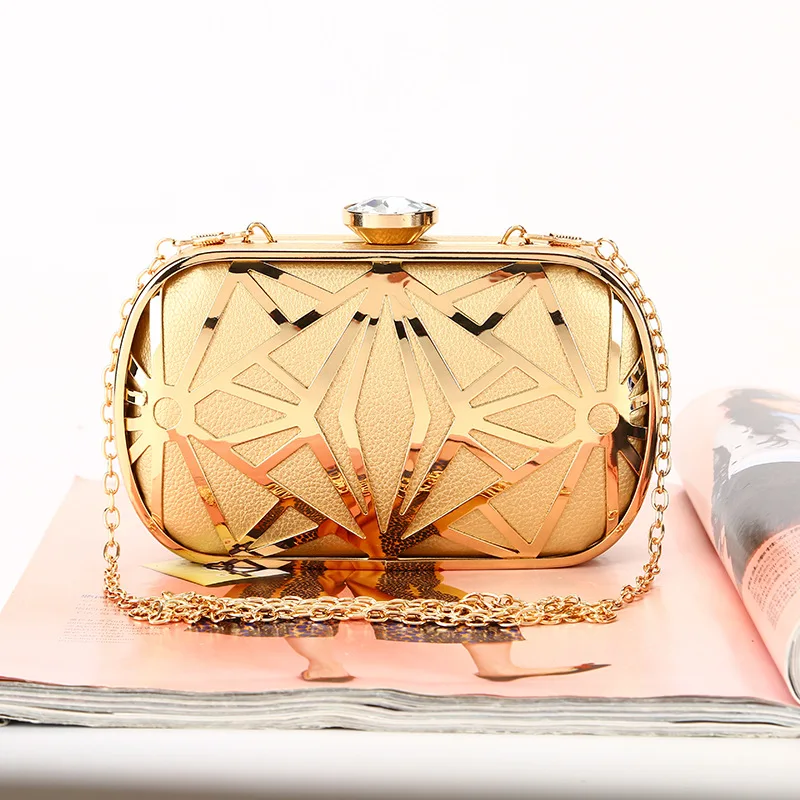 

2020 Fashion Pu Evening Bag Women And Ladies Water Drill Hand Bag Gold Noble Lady's Handbag Make Up Bag Wholesale Cheap