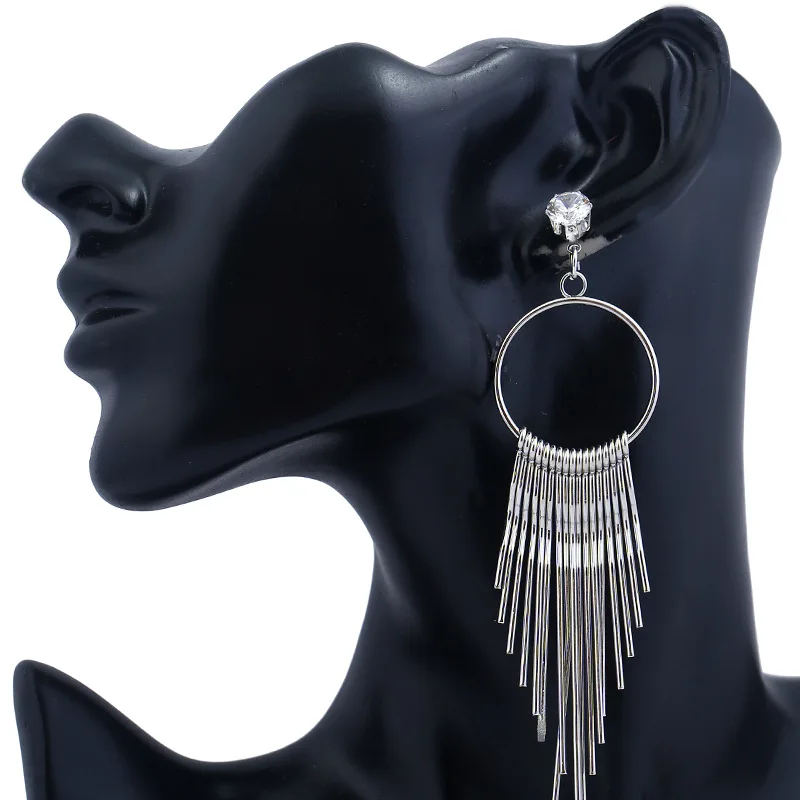 

Y&Y Wholesale Zircon Exaggerated Hypoallergenic Female Metal Long Fashion Tassel Earrings, Picture