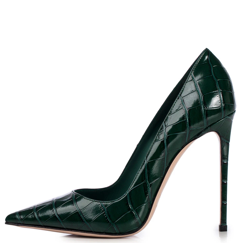 

2020 Custom Logo High Heel Shoes For Women Shoes Heels Green Crocodile Women's Pumps Pointed Toe Ladies Stilettos Heels Pumps