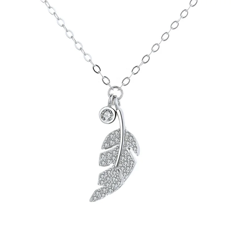 

S925 Sterling Silver Leaf Pendant Necklace Fashion Women 925 Jewelry, White, rose gold