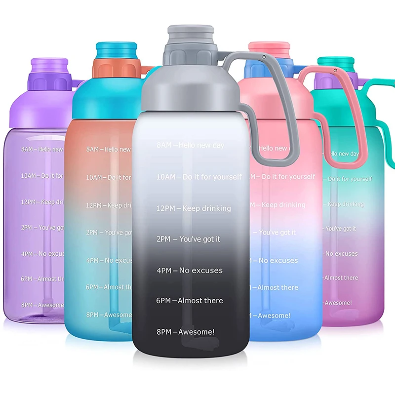 

Wholesale Bpa Free Tritan Plastic Sports Motivational Half Gallon 64oz Water Bottle With Wide Mouth Straw Lid, Transparent / black / blue / pink / custom