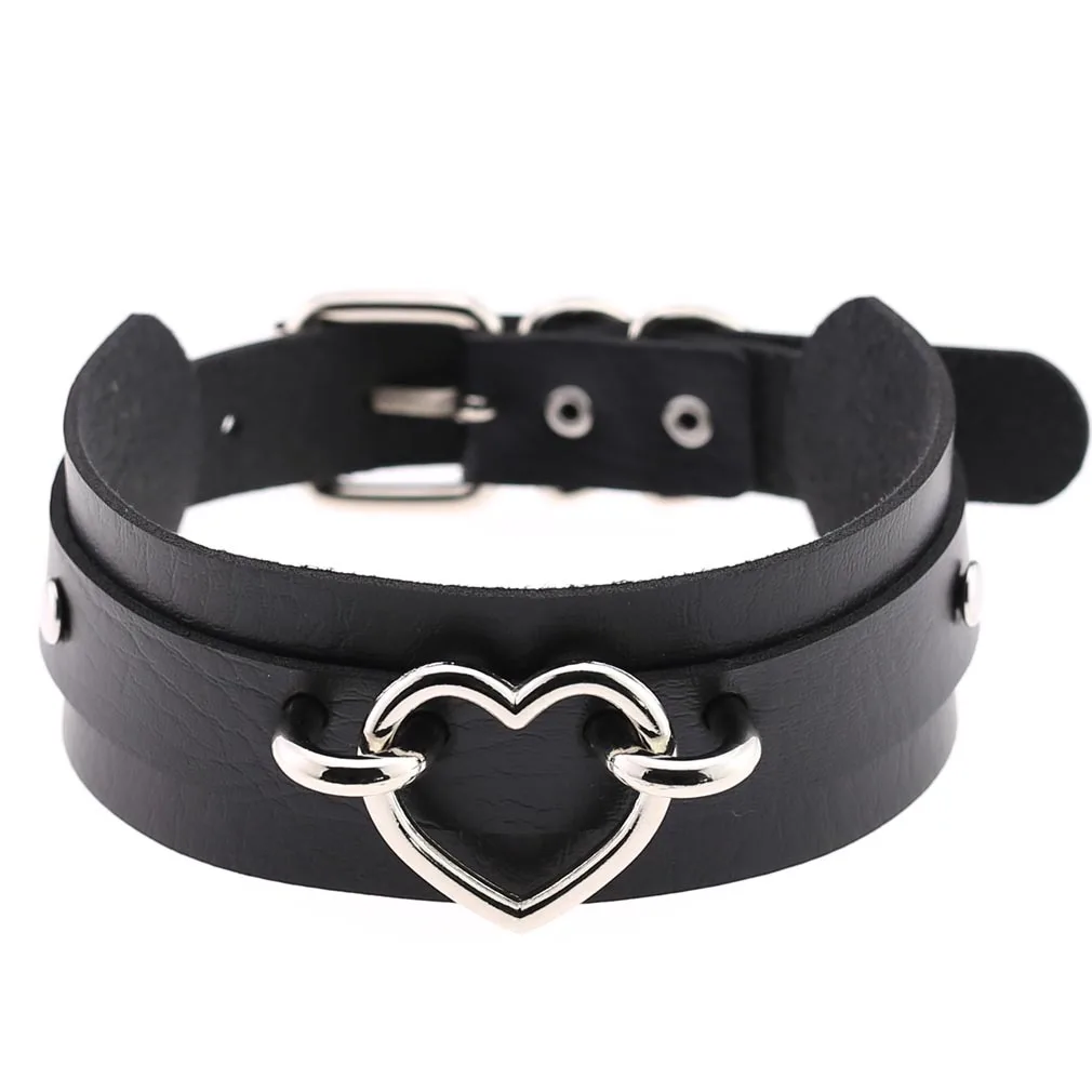 Gothic Jewelry Adjustable Pu Leather Collar Heart Women Neck Choker Necklace