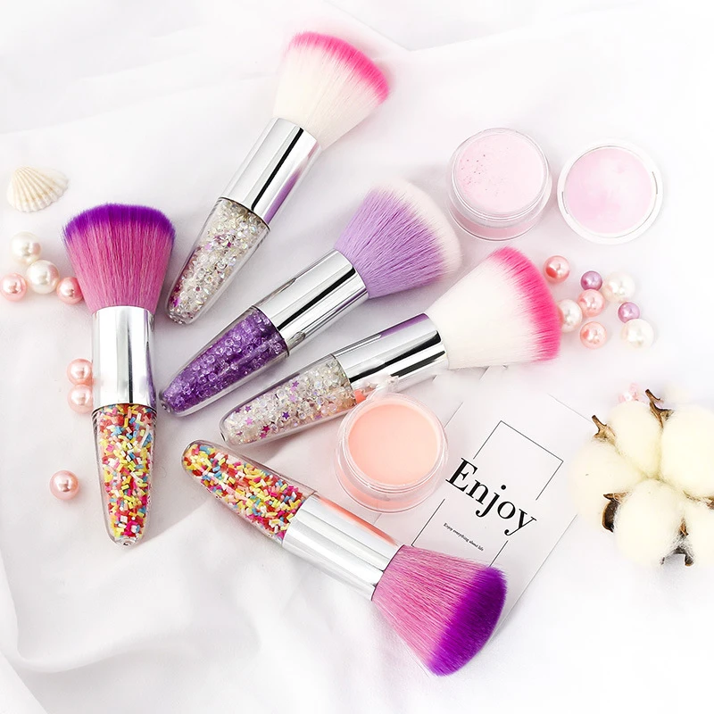 

High quality luxury acrylic crystal nail brush blush makeup brush professional nail dust brush, Purple, white, yellow