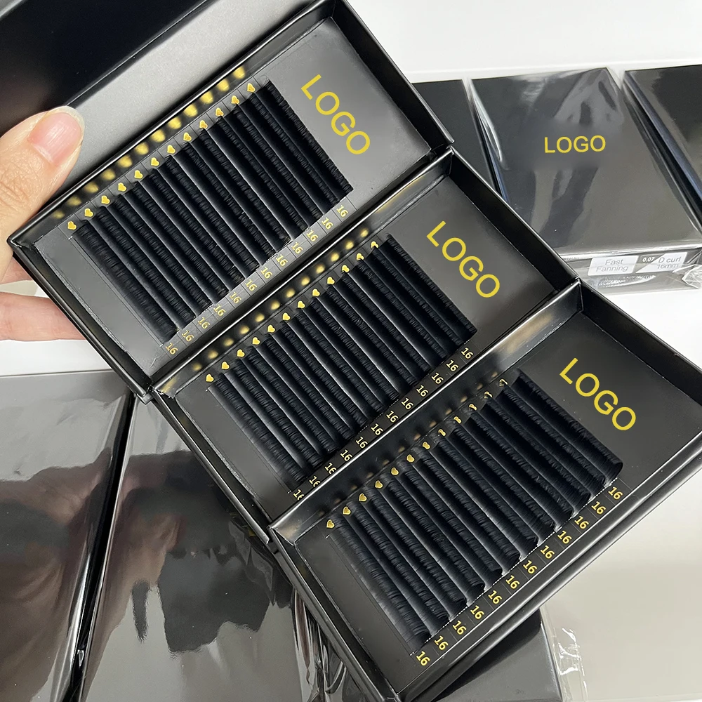 Custom logo 0.03 0.05 0.07 Lash Extensions Wholesale Individual Eyelash Extension Lash Trays Supplie Silk Cashmere Lash Supplier