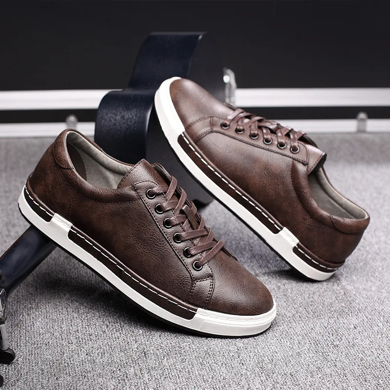 

High Quality Wholesale New Arrival Man Lace-Up Microfiber Leather Sneakers, Brown/black/grey/yellow