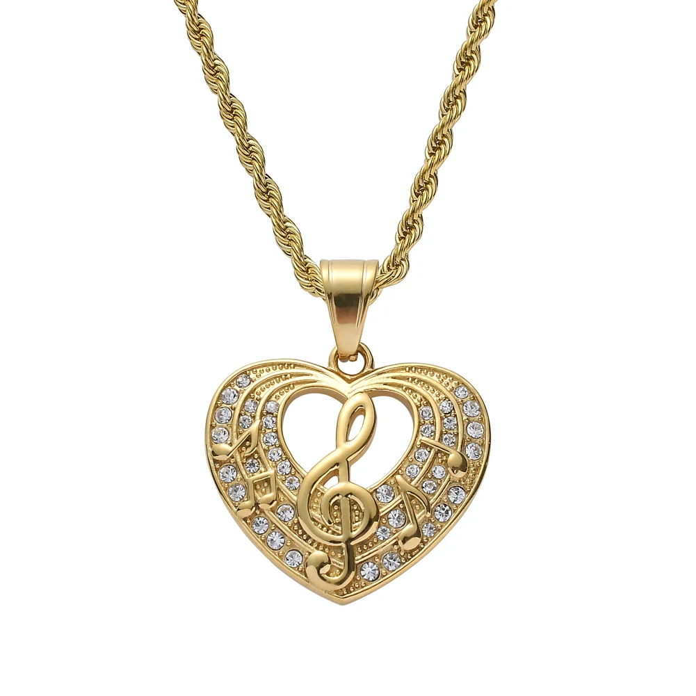 

TUNKALL SN191 Rope Chain With Heart Pendant Hip Hop Jewelry Stainless Steel Necklace