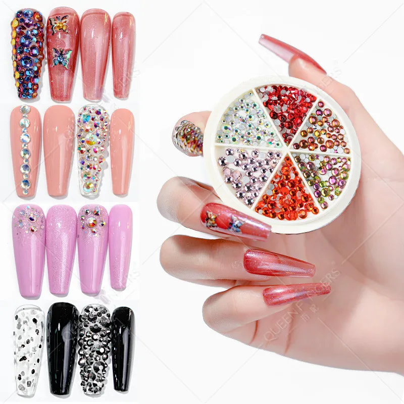 

Nail rhinestone diamond rotary crystal glass flat bottom diamond manicure jewelry high quality DIY nail drill, Colorful
