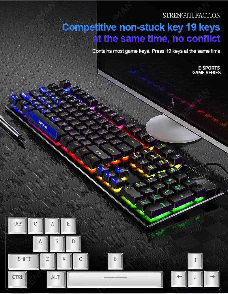New V4 Mechanical Feeling Keyboard Wired Backlight USB Computer Accessories Colorful 104 Keys Multi-Function Game Keyboard