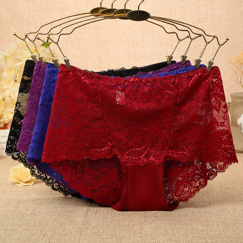 

Sexy Lace Rose High Waist Plus Size Ladies Panties Hollow Triangle Panties Large Size Fat mm200 Jin Large