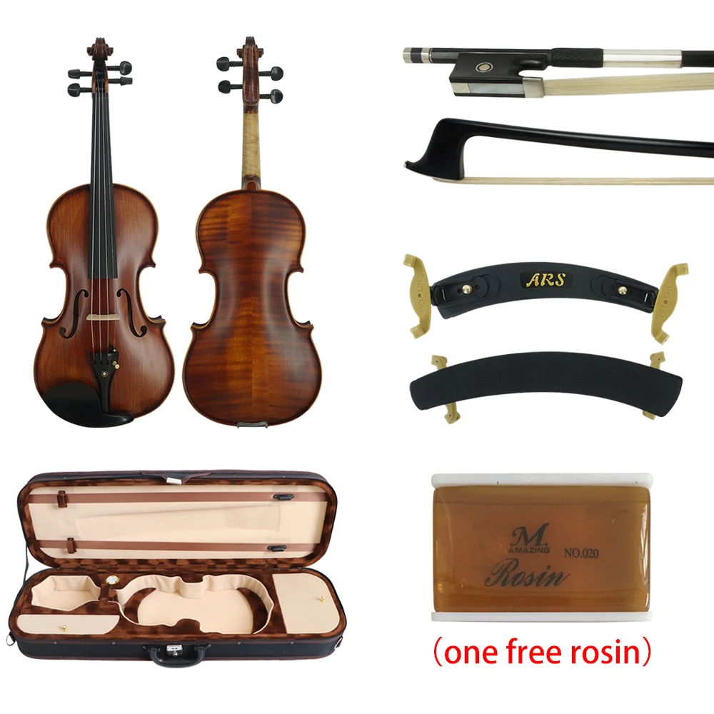 

High grade professional handmade violin with upgarded violin case shoulder rest and brazil wood bow, Varnished satin brown