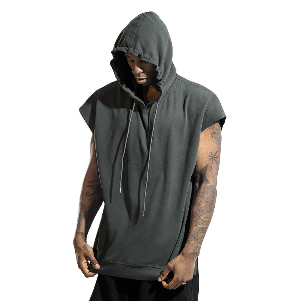 

Grey psychedelic snuggle basic muscle men sleeveless plain hoodies