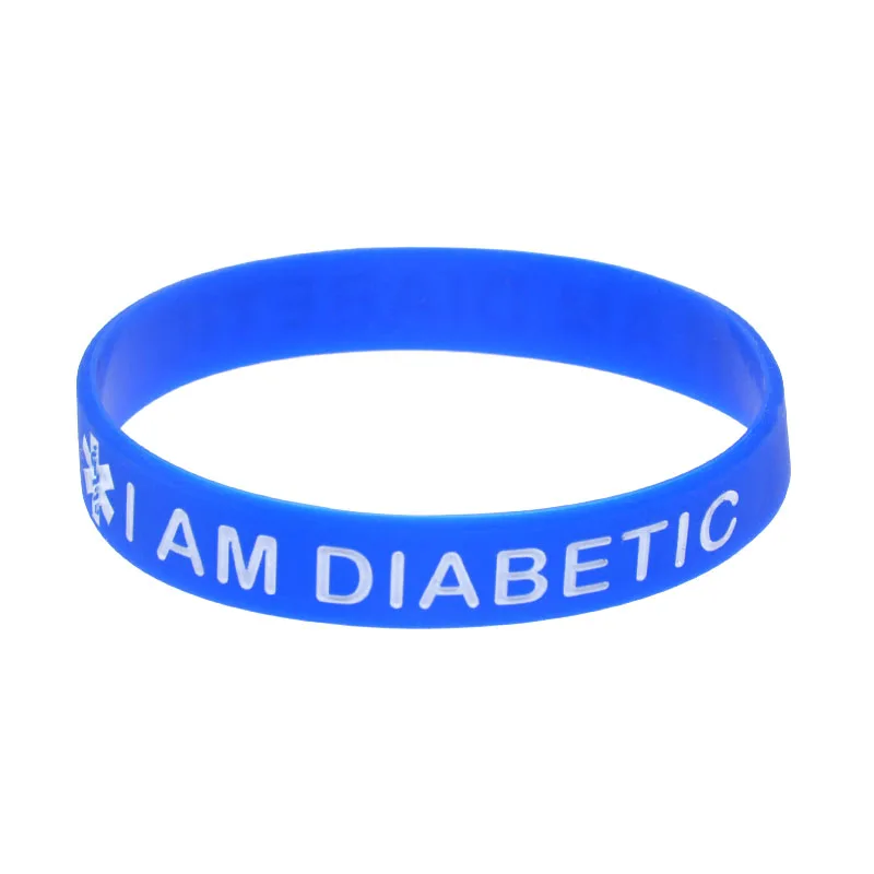 

50PCS Debossed I am Diabetic Silicone Wristband for Emergency, Black, pink, purple, green, blue