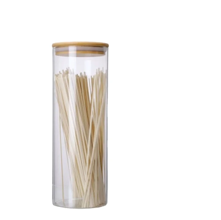 

Multi-Size Online Shop New Products Kitchen Wooden Lid Glass Food Storage Jar, Clear transparent