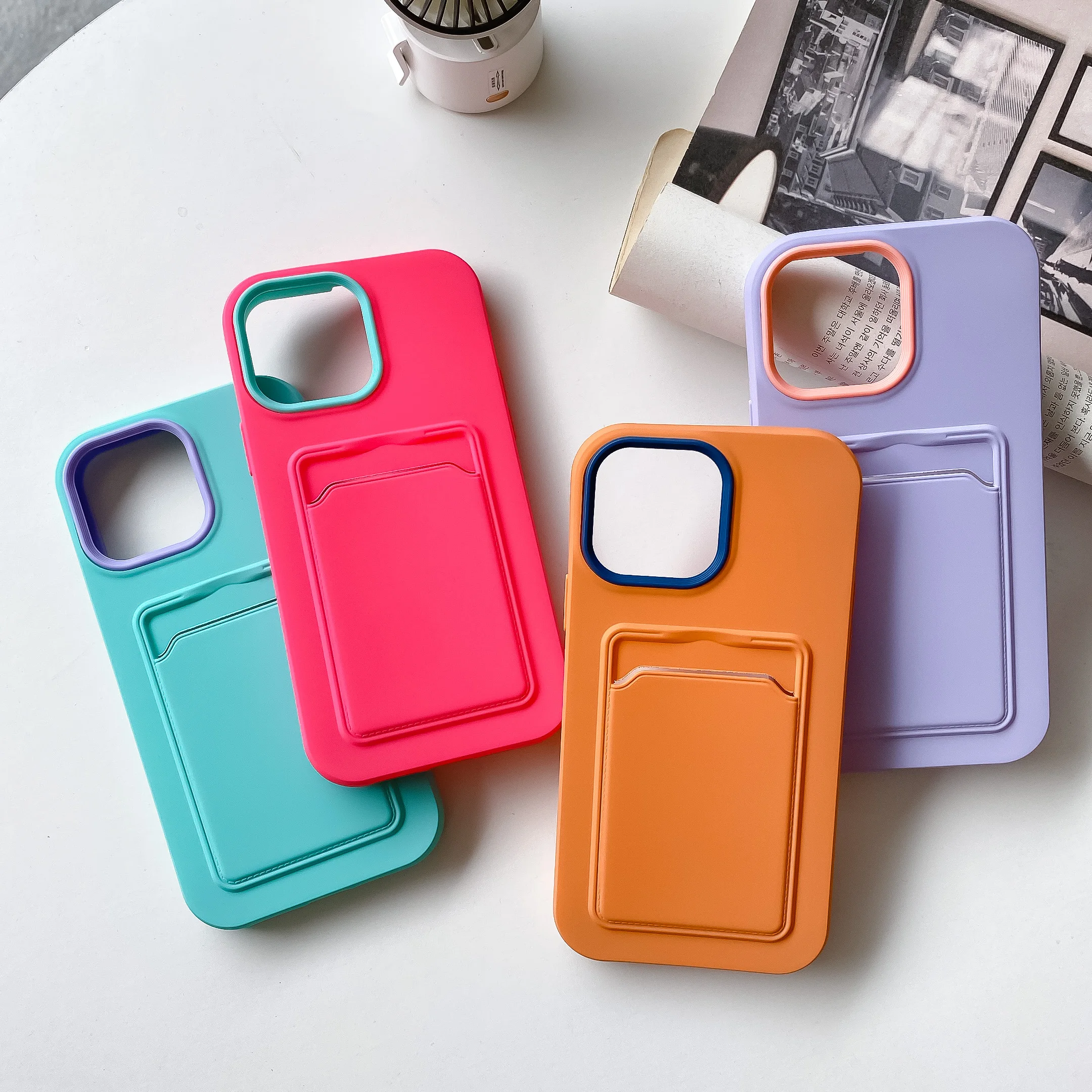 

Double Color Silicone Back Cover for iPhone X XS XR 11 12 13 Pro Max 13 Mini 7 8 Plus For Samsung A52 A72 Card Holder Cases