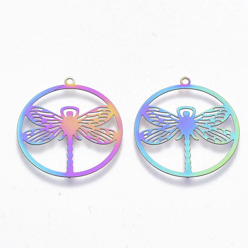 

Pandahall 201Stainless Steel Flat Round with Dragonfly Pendants