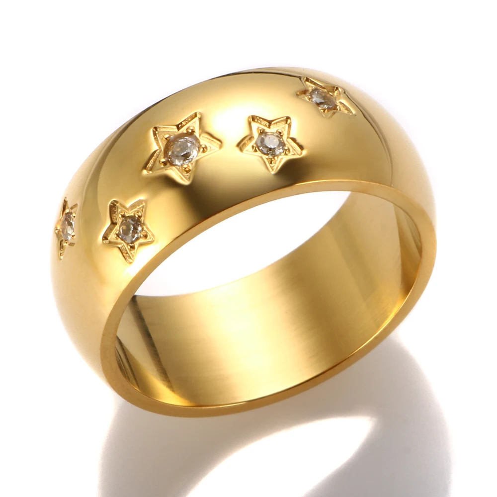 

Waterproof Women Jewelry Thick Gold Chunky Ring For Women 18K PVD Plated Stainless Steel Star CNC Setting Dome Ring