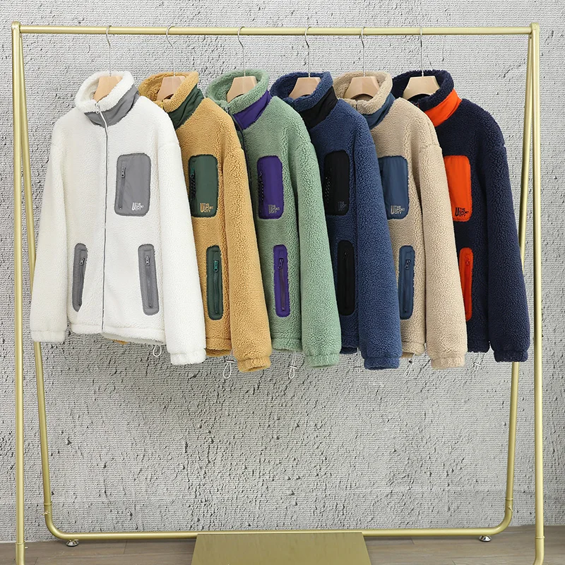 

Wholesale Fashion Coat Casual Unisex Fleece Jacket Men Women High Street Fashion Zipper Pocket Sherpa Fleece Jacket For Winter
