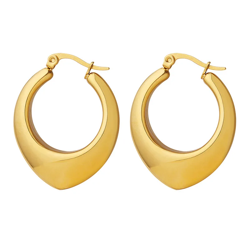 

JOOLIM High End 18K Gold Plated Shiny Sharp Oval Chunky Hoop Earrings Jewelry Stainless Steel for Women