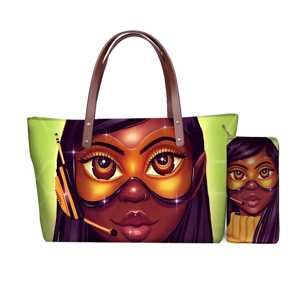 

Wholesale Custom Handbags for Women Fashion Black Art American African Girls Printed Purse and Handbags Set