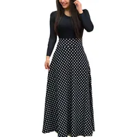 

Womens o-neck long sleeve floral printed a line casual long maxi dress