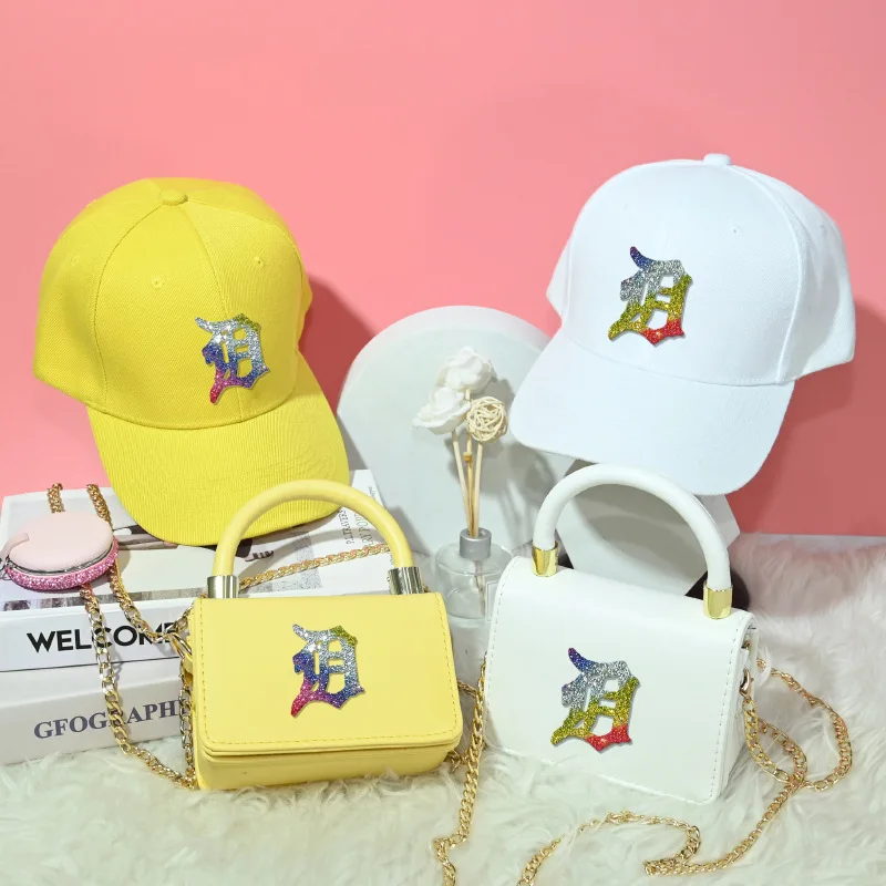 

2021 New Trendy wholesale women diamond cap small purse ladies handbag matching hats with bags, Customizable