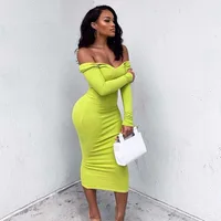 

Womens Sexy Long Sleeve Off Shoulder Bandage Bodycon Clubwear Midi Dress